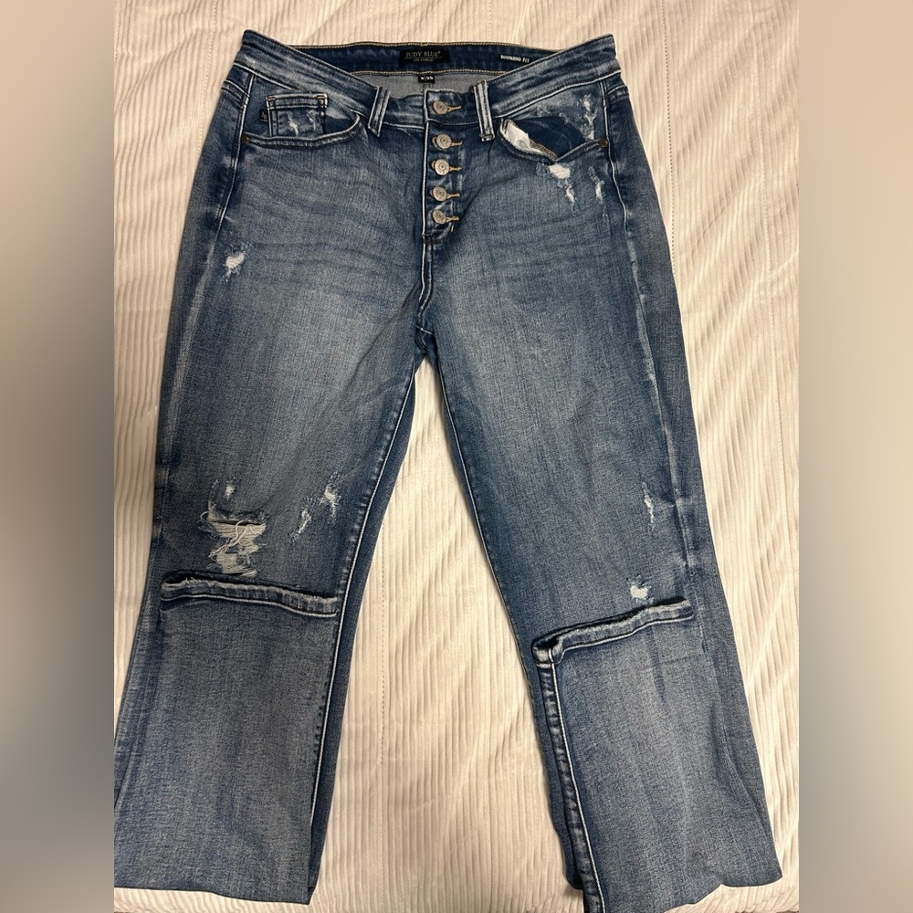 Judy Blue Boyfriend Fit Jeans Women's 9x29 Blue Stretch Distressed